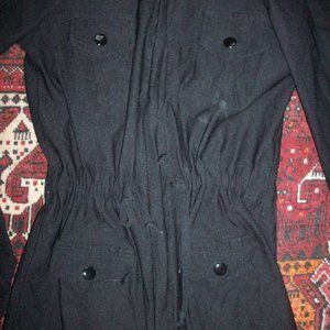 Black Duster Jacket Women's Medium Viscose Stretch Zip Up Adjustable Waist XS